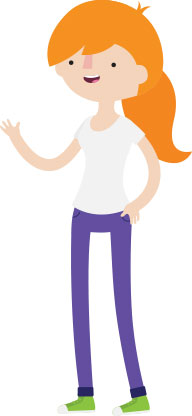 Cartoon woman standing and waving.