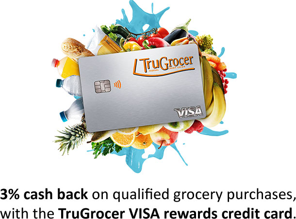 3%25 cash back on qualified grocery purchases, with the TruGrocer VISA rewards credit card.